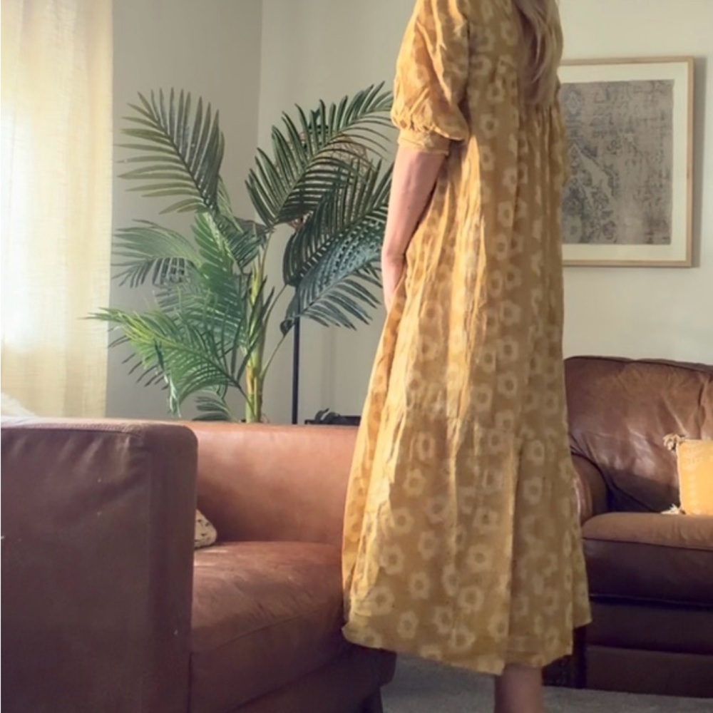 Mustard Yellow Floral Midi Dress by